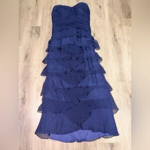 Jovani Navy Layered Ruffle Maxi Dress